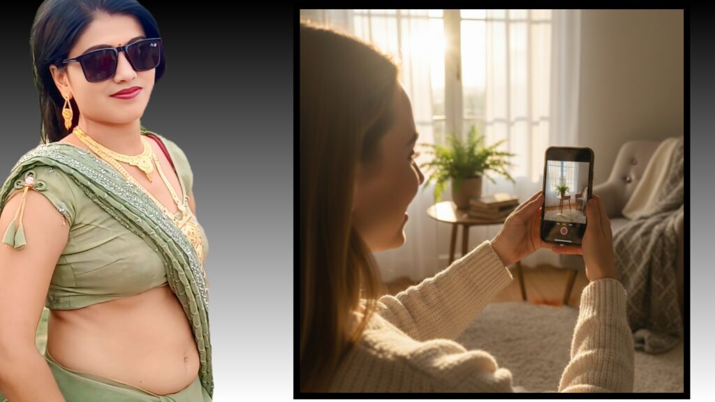 YouTube video kaise banaye लेख में दिखाया गया mobile recording setup जिसमें natural lighting के साथ वीडियो शूट किया जा रहा है।"