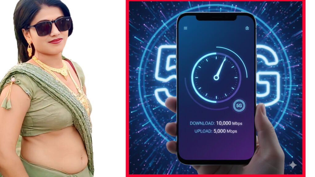 YouTube video kaise banaye tutorial में इस्तेमाल की गई इमेज जिसमें 5G हाई-स्पीड इंटरनेट मीटर दिखाया गया है जो वीडियो अपलोड में मदद करता है।