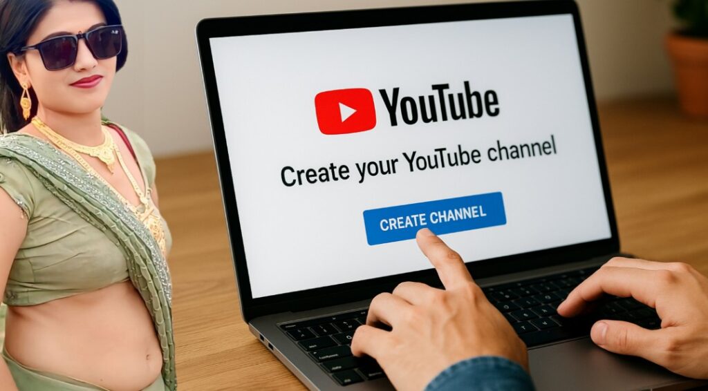 YouTube channel create करने की प्रक्रिया दिखाता लैपटॉप – शुरुआती लोगों के लिए YouTube चैनल बनाना