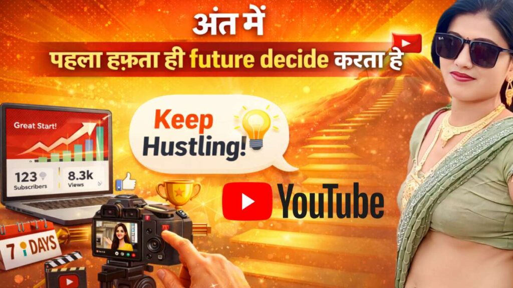 YouTube channel ke pehle हफ़्ते ki planning aur growth ka motivational visual