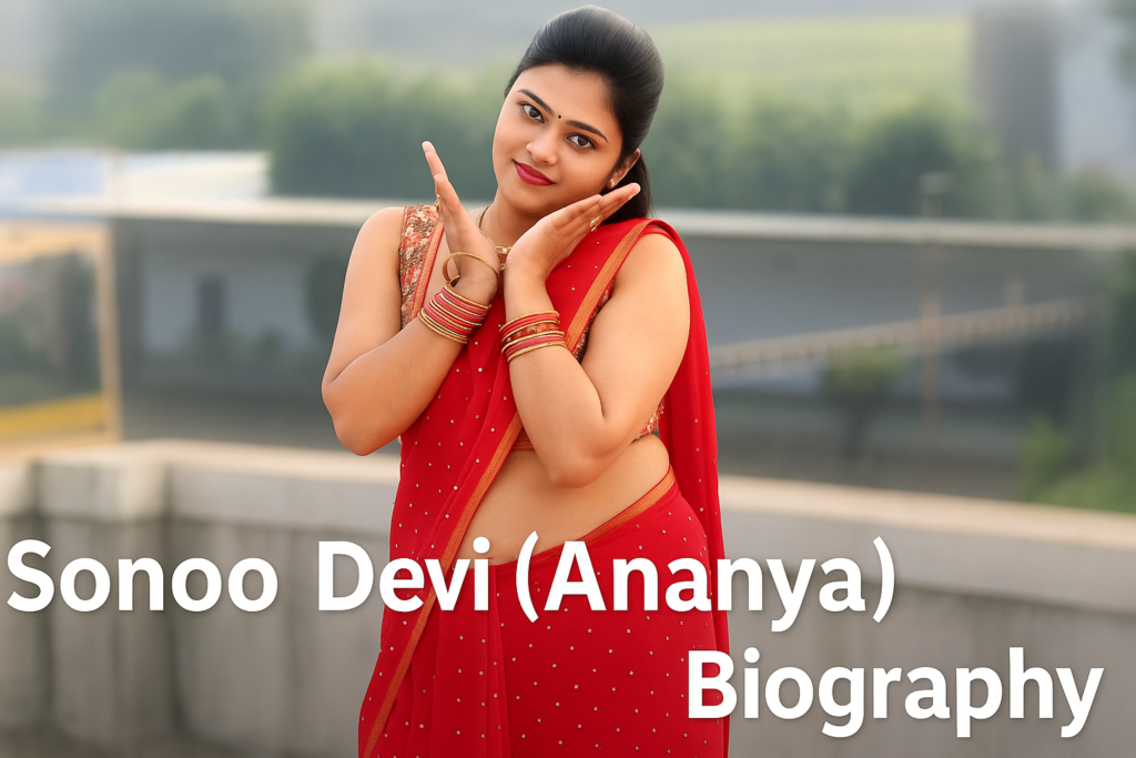 Sonoo Devi (Ananya) in red saree posing for her biography featured image