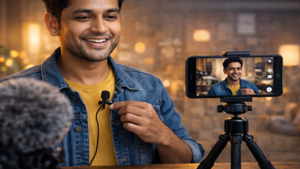 Mobile video audio recording using collar mic for clear sound