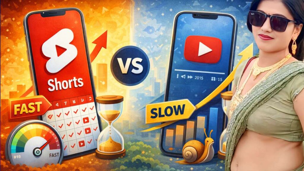 YouTube Shorts vs Long video comparison showing fast growth with Shorts and slow but stable growth with long videos
