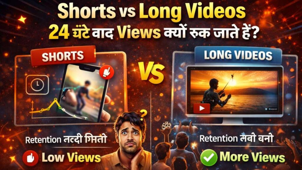 YouTube Shorts vs Long videos comparison тАУ kaise Shorts fast views dete hain aur long videos suggested aur long term growth mein madad karte hain